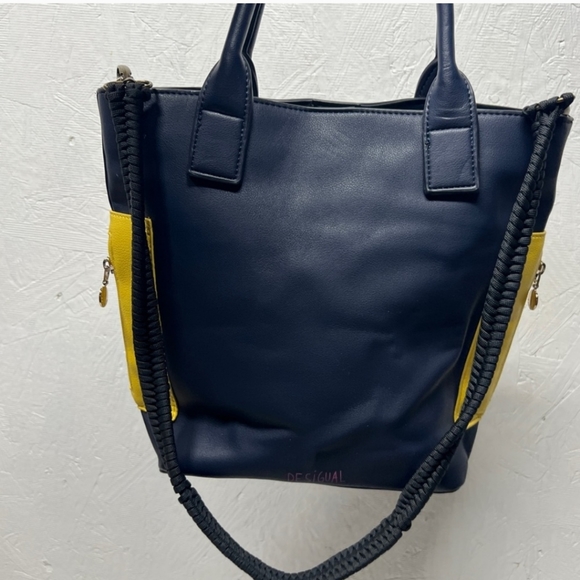 Desigual navy color block multicolor 3D pattern design tote crossbody bag - Picture 3 of 12